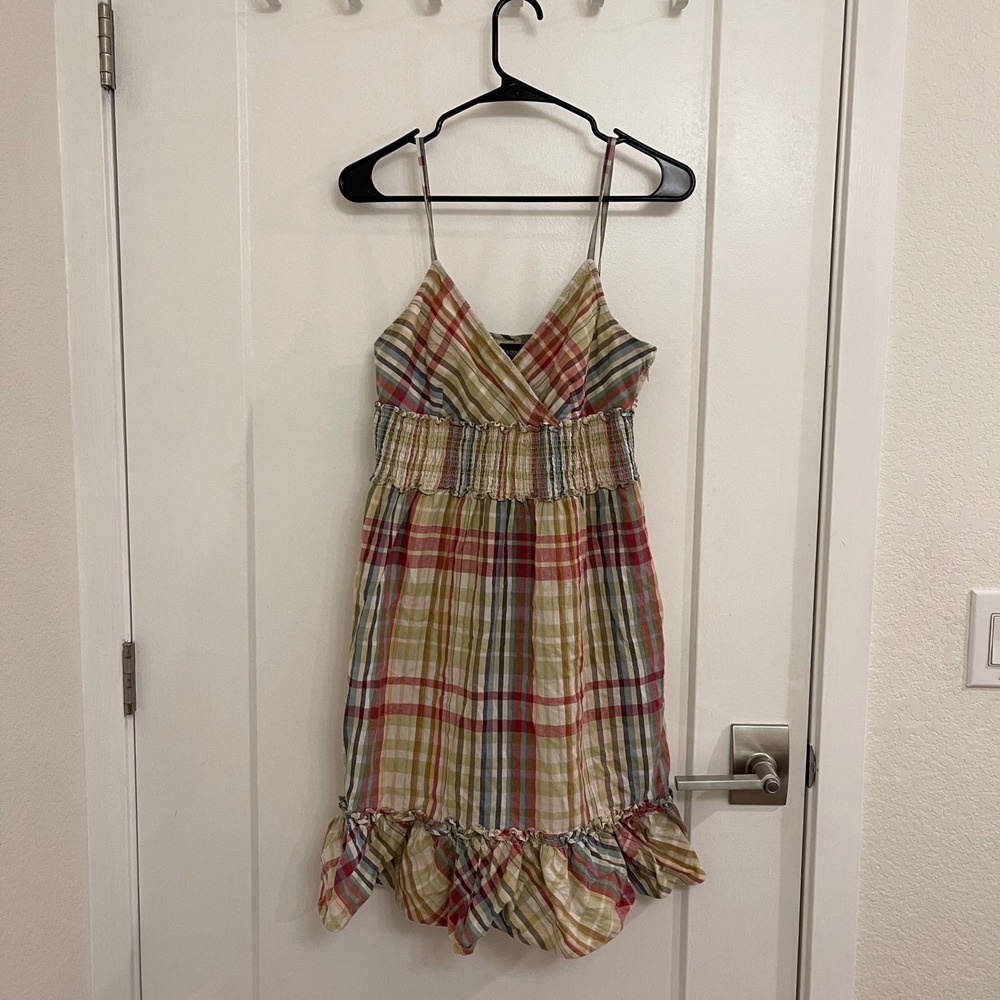 Vintage Y2K Plaid V Neck Cottagecore Midi Dress Western Summer Country